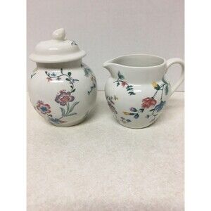 Laura Ashley Chinese Silk Creamer and Covered Sugar Set Made In England.